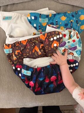ALVABABY Adjustable Reusable Diaper Cover - Blue & Multicolor Prints
